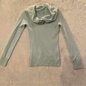 Bebe Sweater Women’s Small Blue Knotted Cowl Neck Cashmere Long Sleeve Vintage